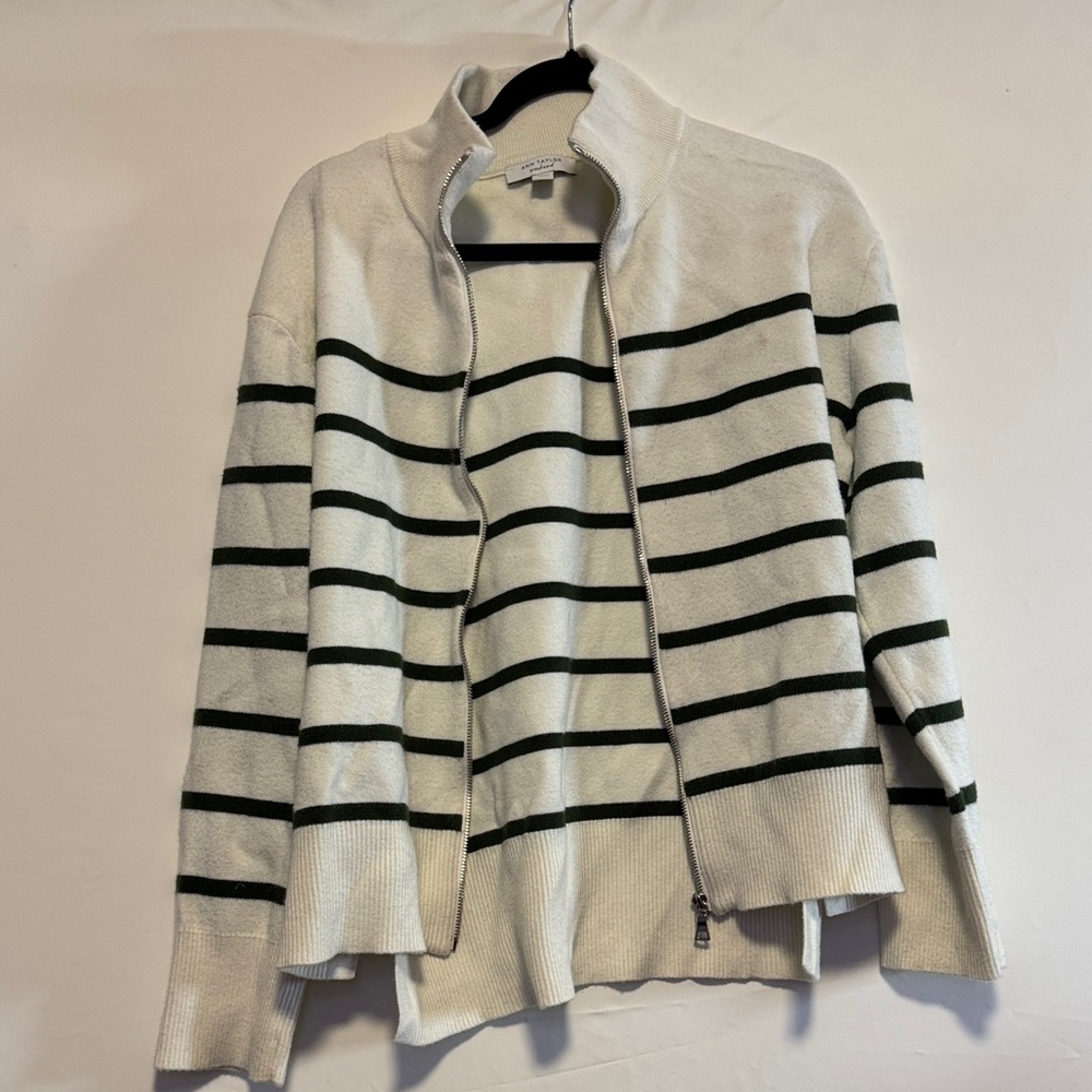 Ann Taylor White and Black Striped Cardigan